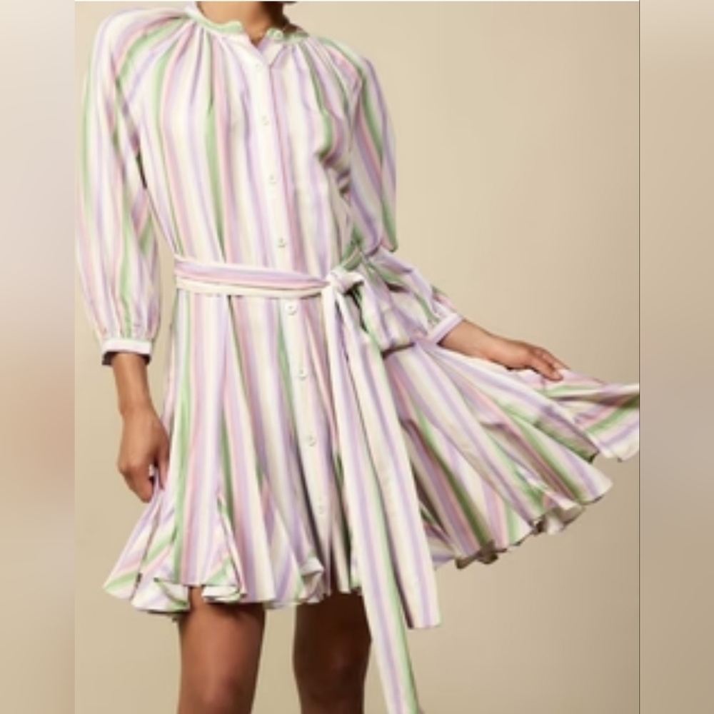 Current air striped pastel dress purple pink green flouncy mini XS